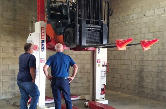video forklift maintenance and repair with Stertil-Koni mobile vehicle lifts