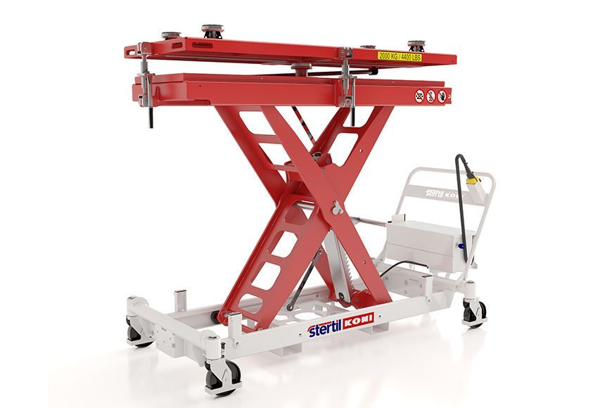 Heavy duty lifting table for EV-batteries and other heavy duty vehicle components including axles and powertrains